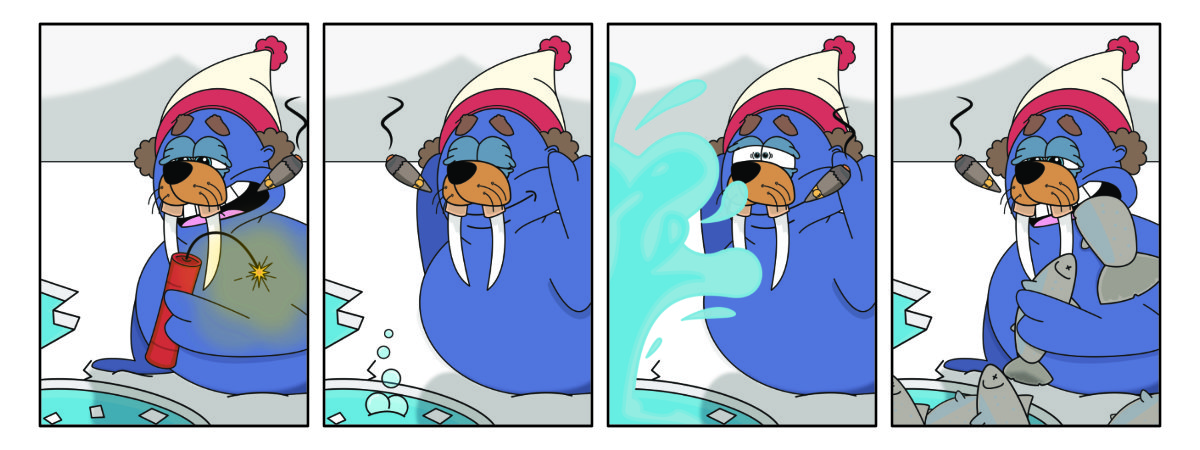 Walrus fishing cartoon